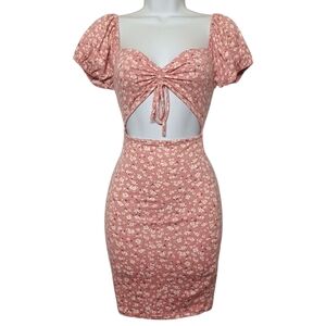 WINDSOR Dress Small Pink White Floral Print Cut Out Stretchy Mini Summer NWT